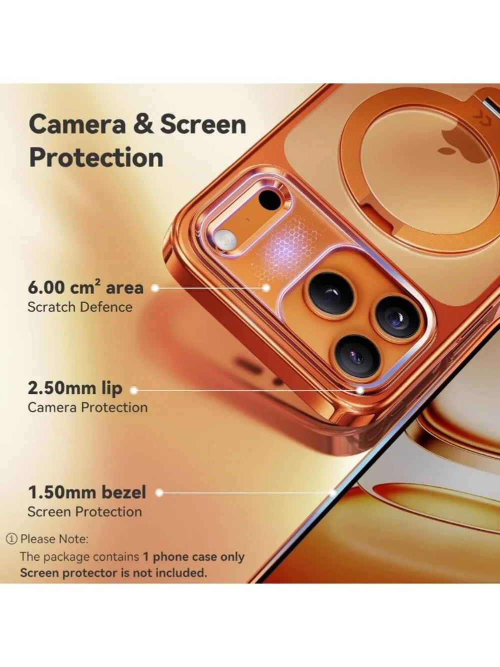 Glossy Orange 360° Spin Magnetic Stand Case for iPhone 17 Pro Max - Stylish
